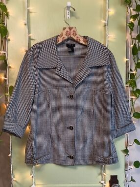 Women's RQT Gingham Black White Semi sleeve Button Up Jacket Layer L